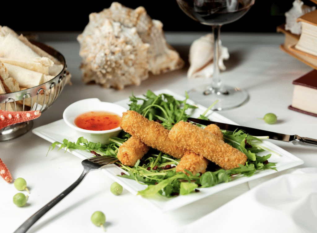 How to Fried Lemon Pepper Salmon Sticks with Old Bay Blue Cheese