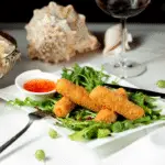 How to Fried Lemon Pepper Salmon Sticks with Old Bay Blue Cheese
